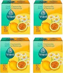 Kit 4 CháS Maracujá com Camomila Vverd 10 Sachês Cada Relaxante Natural, Calmante, Infusão Premium 40 Dias de Suporte ao Bem-Estar