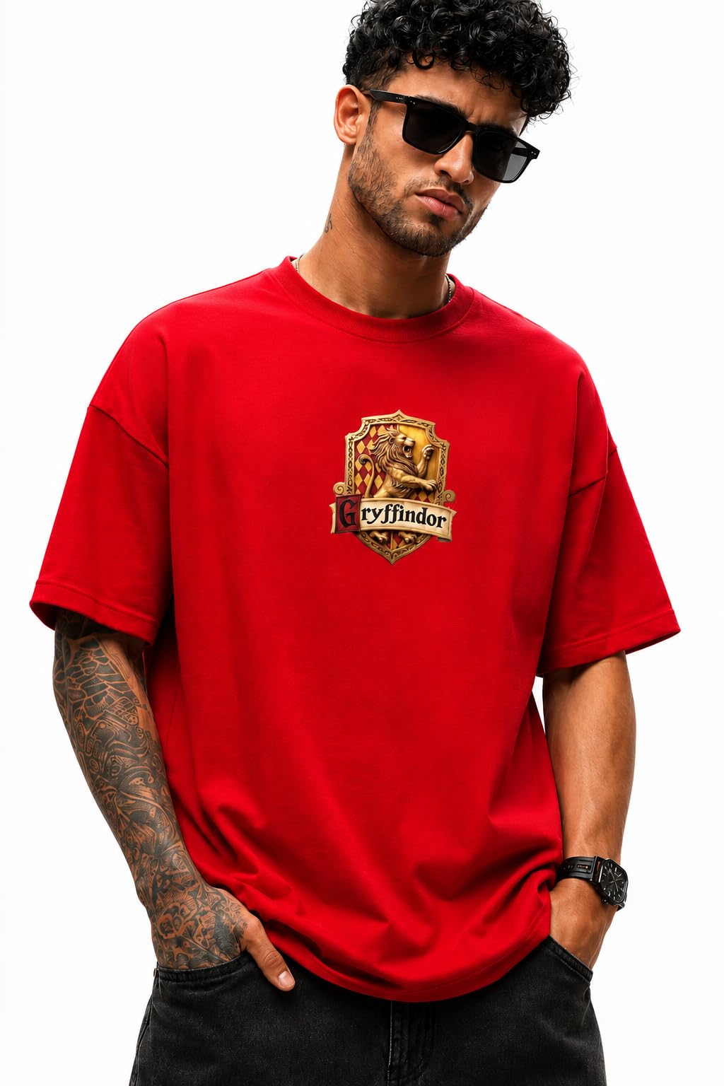 Premium Wizard Magic Inspired Oversized T-Shirt for Men & Women | Anime Style Graphic Back Print | Heavy Cotton Casual Streetwear | Red-image-44