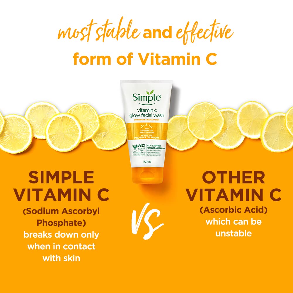 Simple Protect N Glow Vitamin C Glow Facial Wash 150ml | 100% Soap-Free Facewash | Get Bright & Radiant skin| For dull & tired skin - Image 4 thumbnail