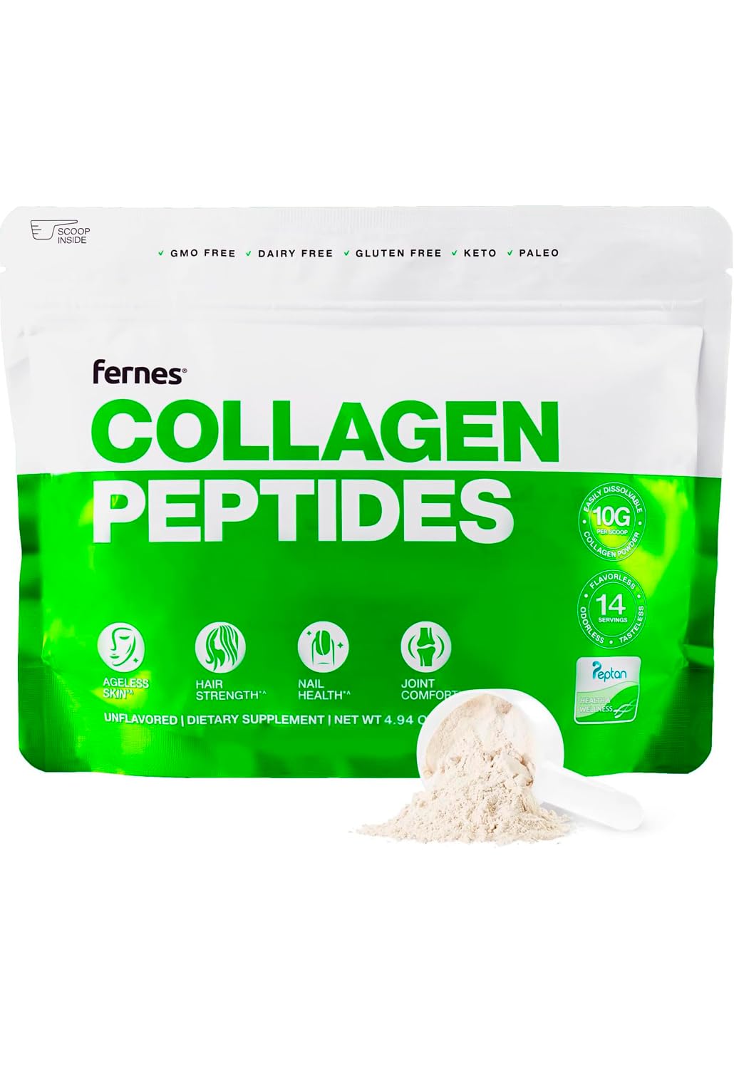 Hydrolyzed Collagen Peptides Supplement for Women Men - Joint Hair Skin Nails Support - Grass Fed Type I