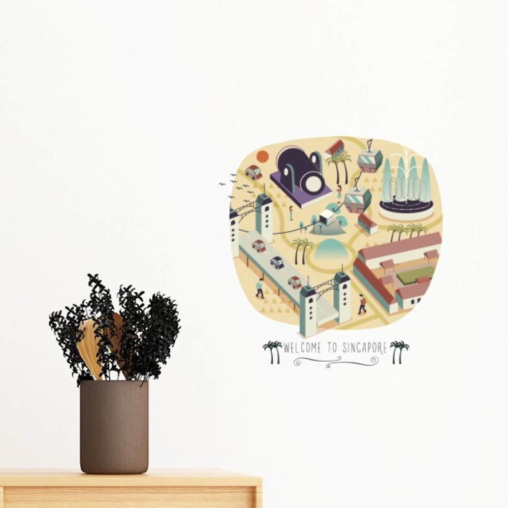 Sticker mural amovible Singapour DIYthinker 50cm pour decoration de chambre
