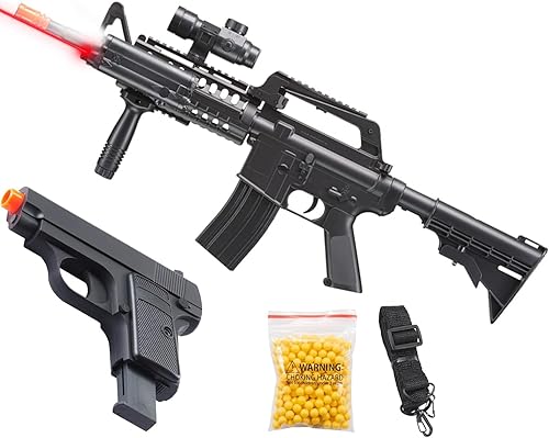 GoldenBall Durable ABS táctico Airsoft M4 con pistola de Airsoft Potrable - alta luz FPS-flash, láser, agarre, eslinga incluida