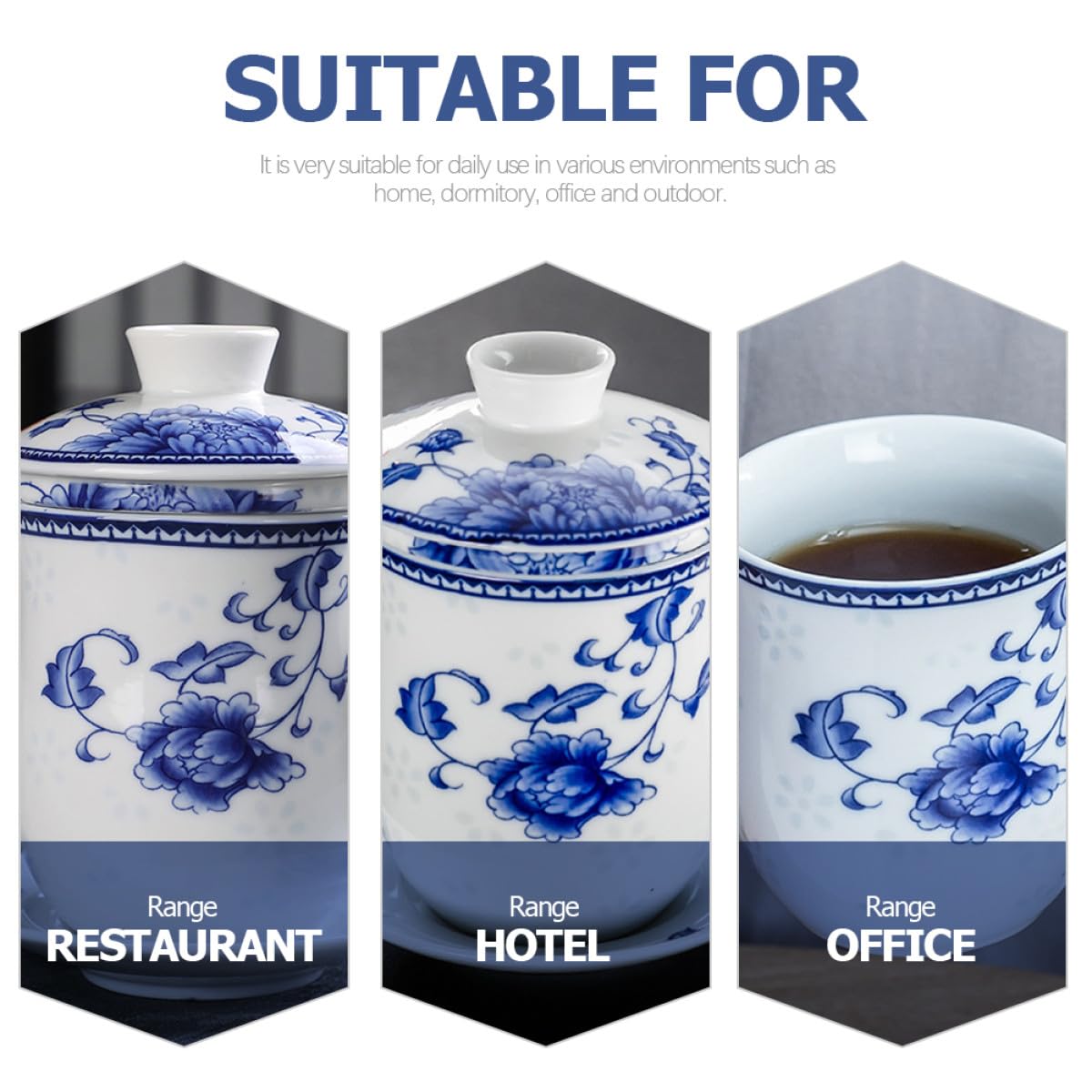 Abaodam Juego de Taza de Té Tradicional China de Cerámica Tapa y Filtro, Set de 4 Piezas Adecuado para Hotel y Restaurante