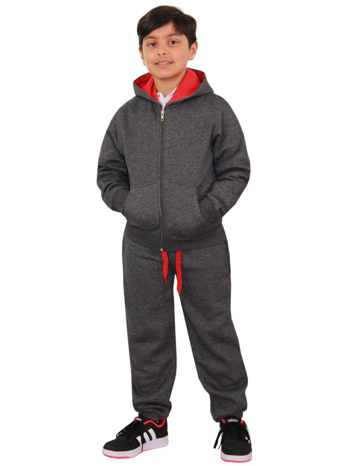 A2Z 4 Kids Plain Tracksuit Contrast - T.S Contrast Trim Charcoal Red 13