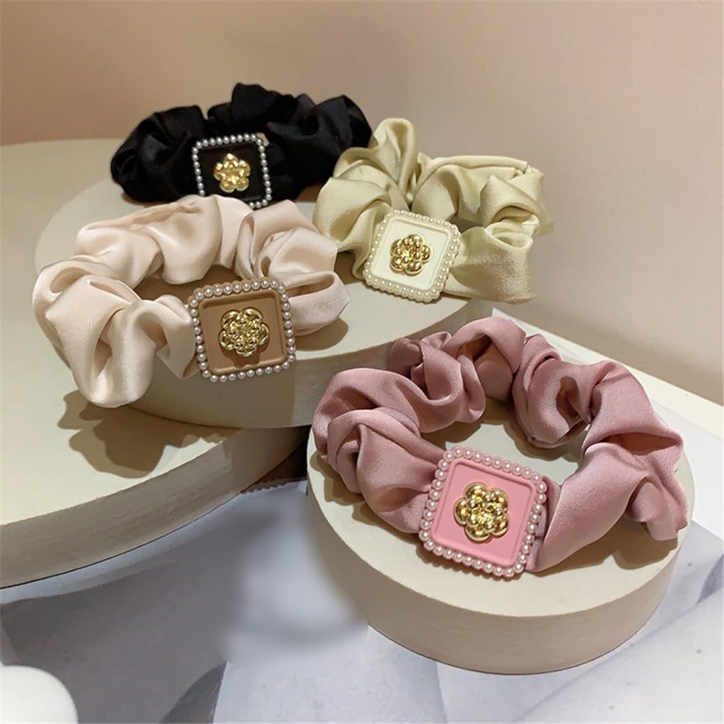 Retro Hair Ornaments Square Board Pearl Camellia Decoration Tied Skin Band Rope
