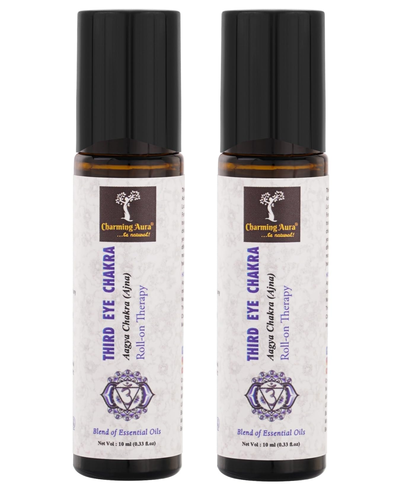 Charming Aura- Third Eye Chakra (Aagya Chakra-Ajna) Healing & Balancing Rollon Therapy Oil - Blend of Pure & Natural Essential Oils, Foster Mindfulness & Intuitions (Pack of 2 Third Eye Chakra)