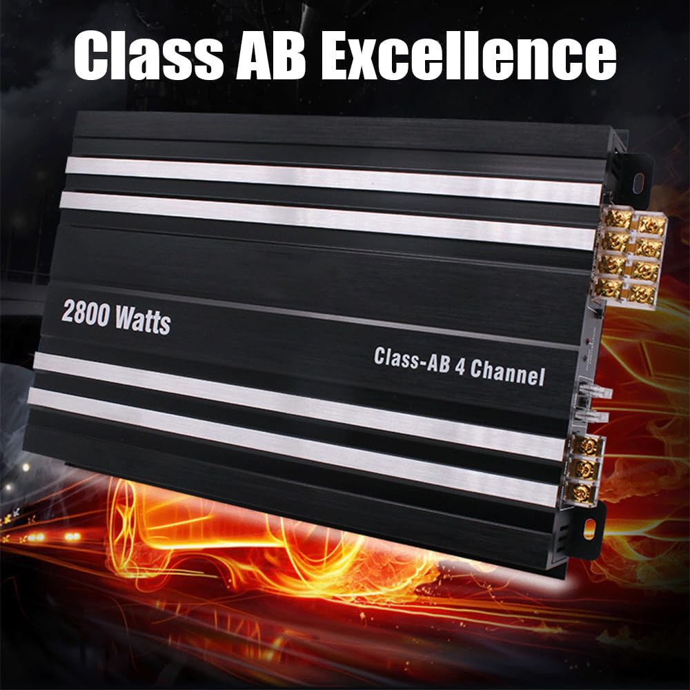 Amplificatore audio per auto Amplificatore per altoparlanti per auto a 4 canali di classe AB con audio stereo ad alta fedeltà, supporto 2/4 Ohm