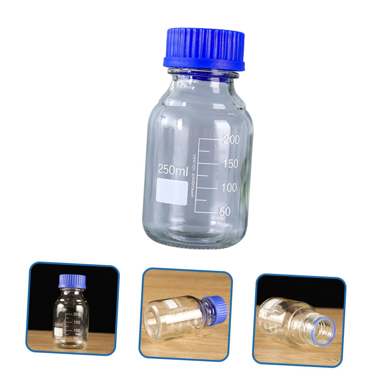 Luxshiny 3 Stück Reagenzflasche 250ml aus Glas für Chemikalien