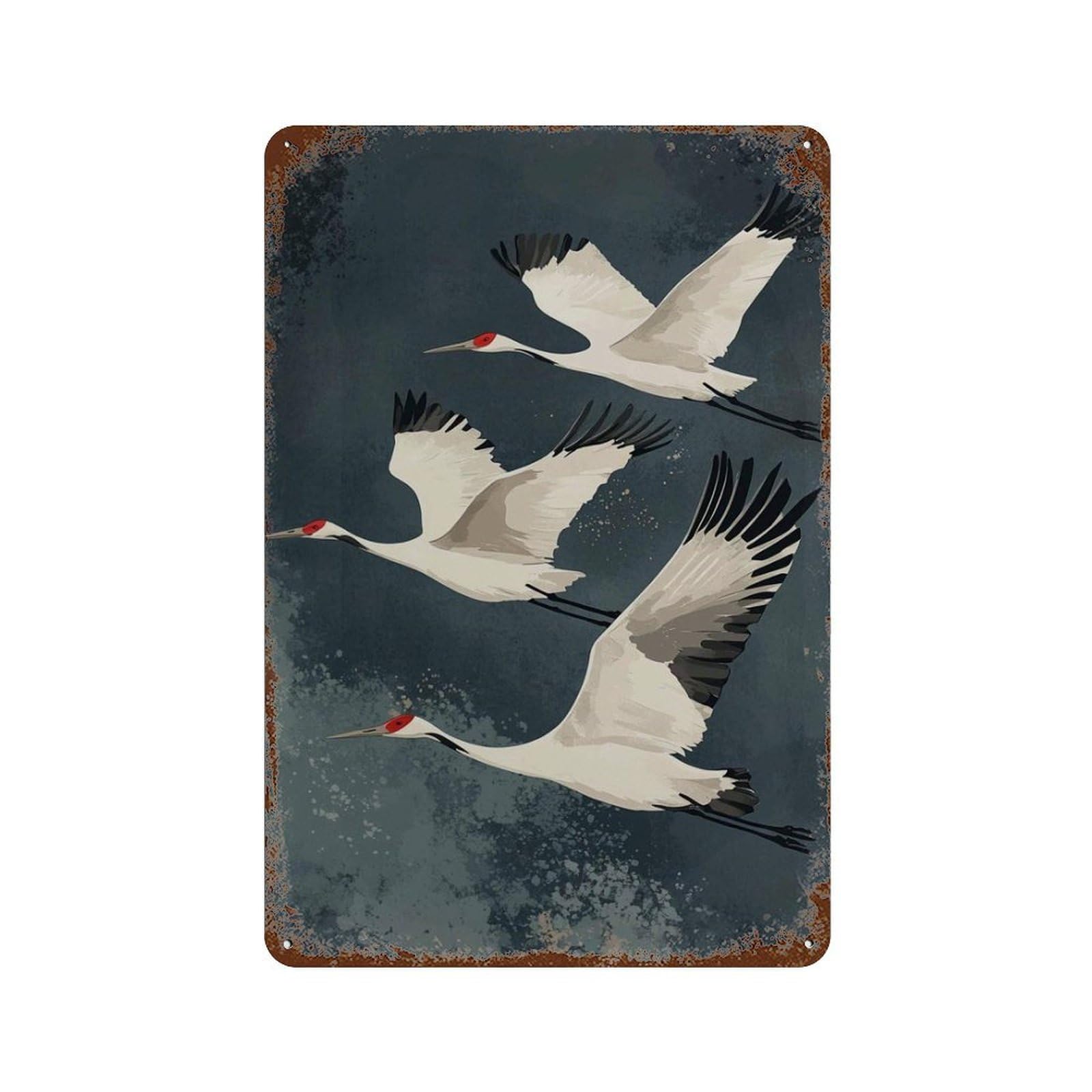 xiaoxiaoshen Flying Crane Elegant Bird Minimalist White Asian Wall Decor Art Metal Tin Poster Modern Home Decor Art Home Bar Shop Decorations Vintage Sign 30x20cm