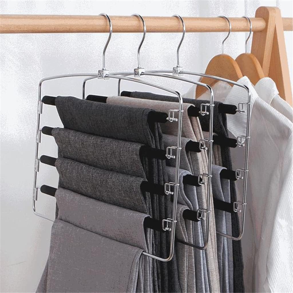 5 Layers Trousers Hanger Detachable Steel Sponge Anti Slip Pants Hangers Multi-Purpose Towel Scarf Storage Hanging Rack(Black)