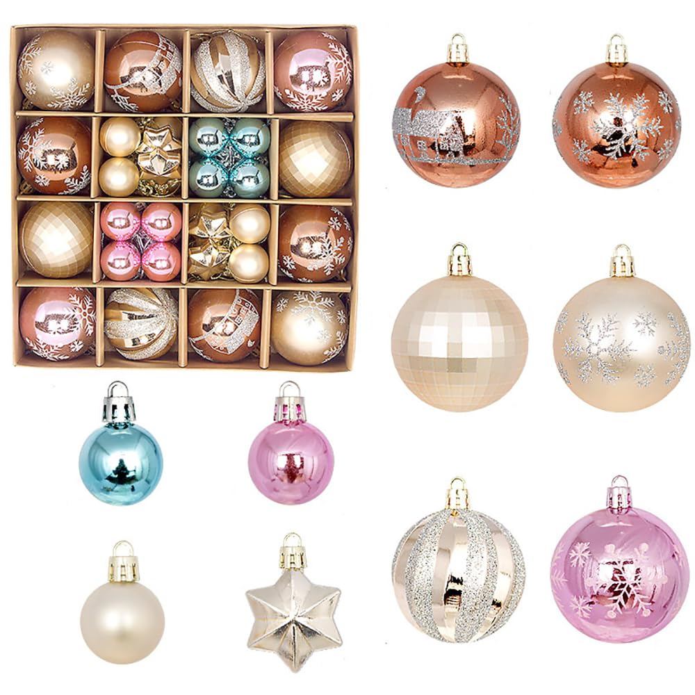 44 esferas de Navidad para árbol de Navidad, decoraciones de árbol de Navidad, esferas colgantes para decoración de vacaciones, bodas, fiestas (champán, café-rosa)