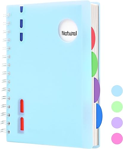 Cuaderno de espiral con rayas anchas de 5 materias con pestañas divisorias de 6 x 8 pulgadas, cuadernos pequeños a rayas para trabajo, 206 páginas,