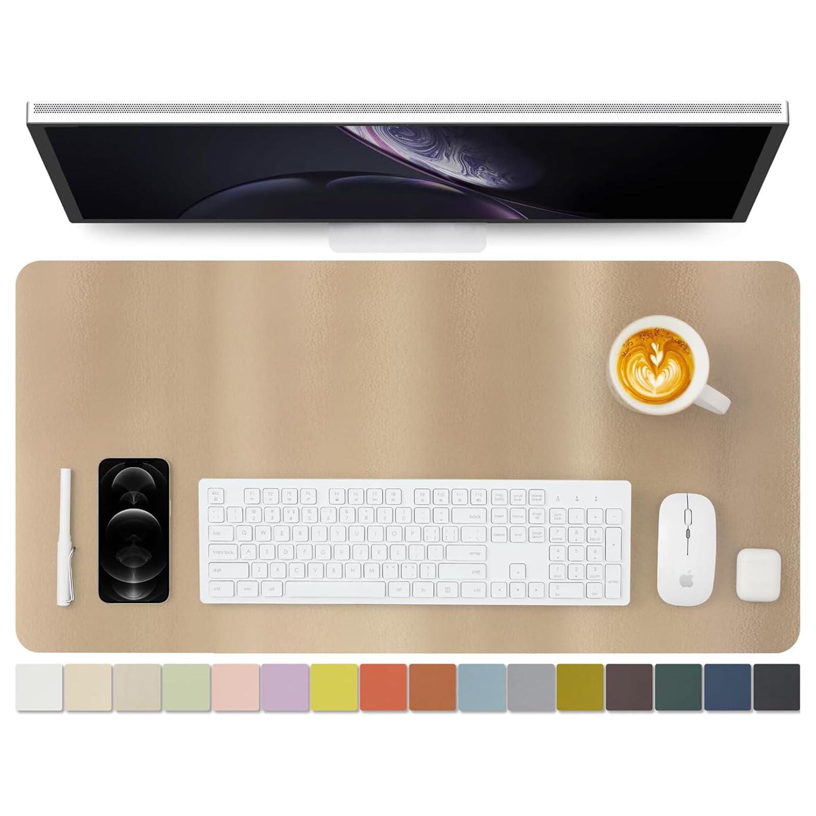 Leather Desk Mat - Non-Slip PU Desk Pad for Office and Home - Ideal for Large Mouse Pad and Desk Mats on Top of Desks (Champagne Gold,80cmx 40cm)