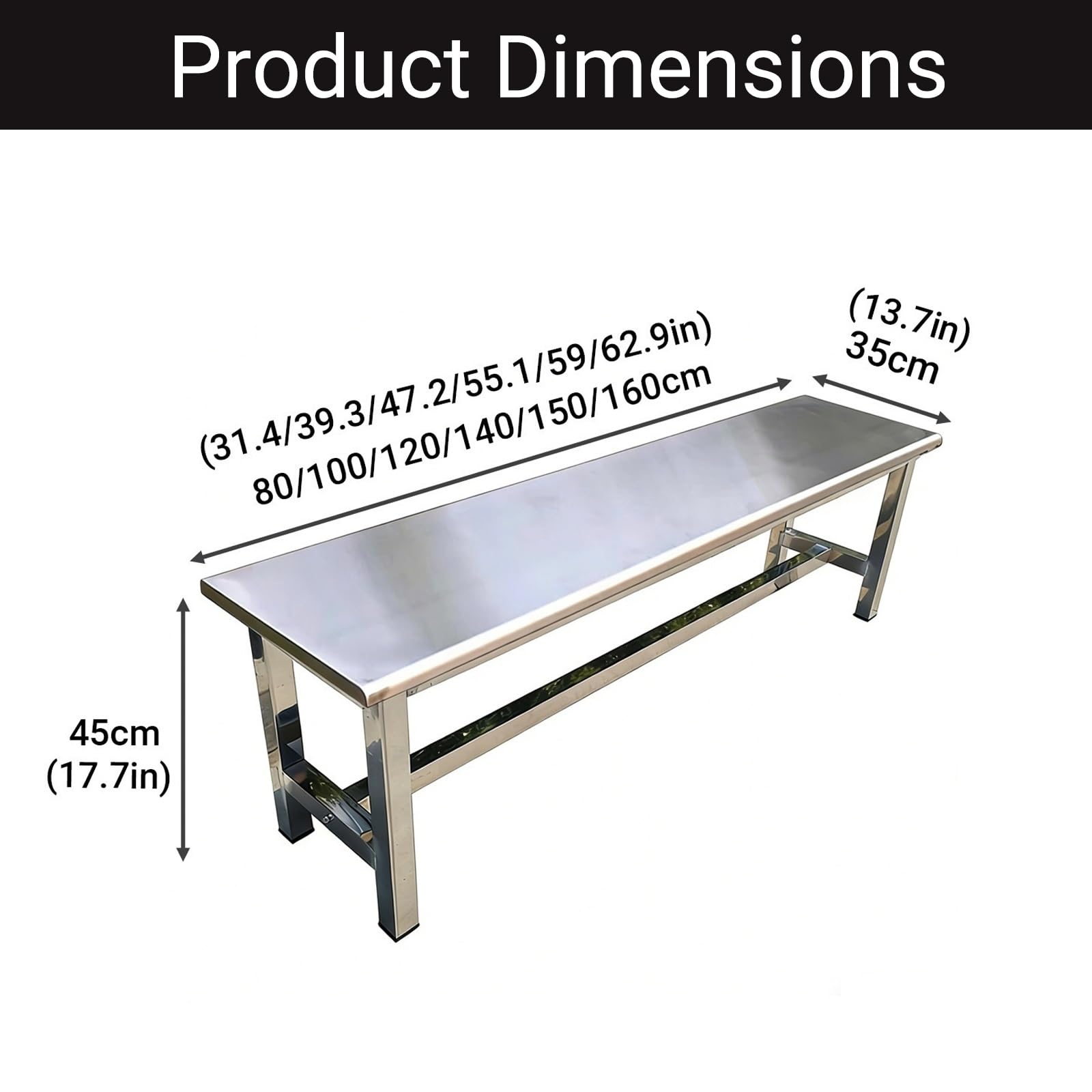 Heavy Du inless - Banco de acero para exteriores, asiento de jardín sin respaldo de 140 cm para patio y terraza, diseño moderno de metal para uso comercial y doméstico, y piel al aire libre