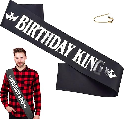 Banda de cumpleaños King para hombres, suministros de decoración de fiesta de cumpleaños para niños (negro y dorado) - Banda de cumpleaños King,