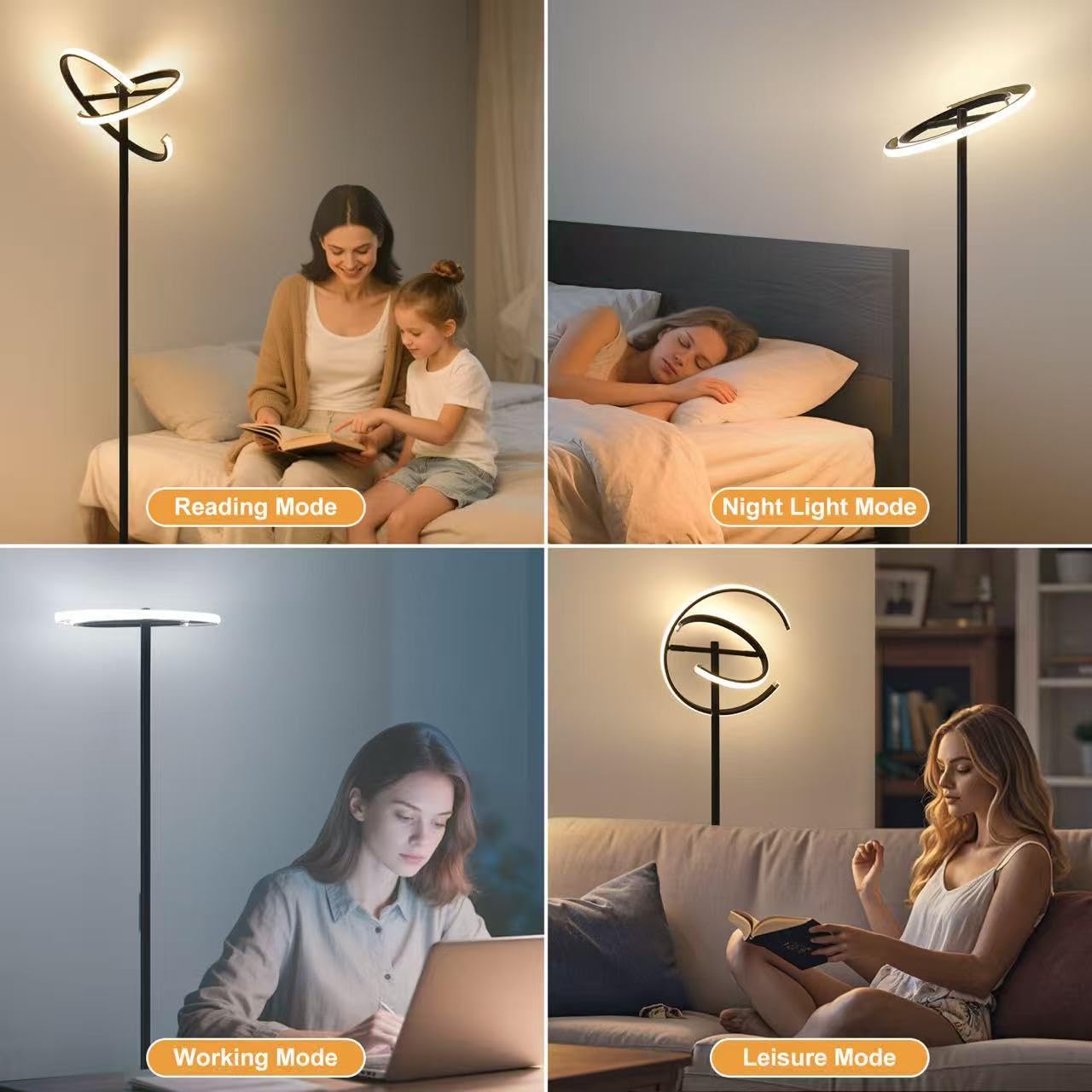 Lampadaire Moderne avec Gradation continue 3000K-6500K Lampe sur Pied avec Télécommande et Interrupteur au Pied 168cm Lampadaire sur Pied Salon 3 Couleurs Design Réglable à 180°