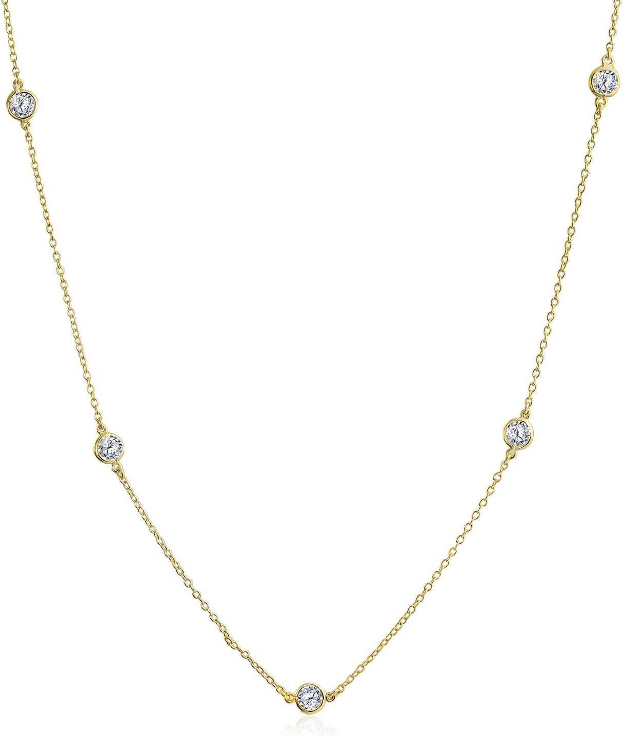 Bling Jewelry Minimalist Long CZ Tin Cup Chain Necklace for Women 14K Gold Plated .925 Sterling Silver Available in Lengths: 16 18 20 24 36 Inches