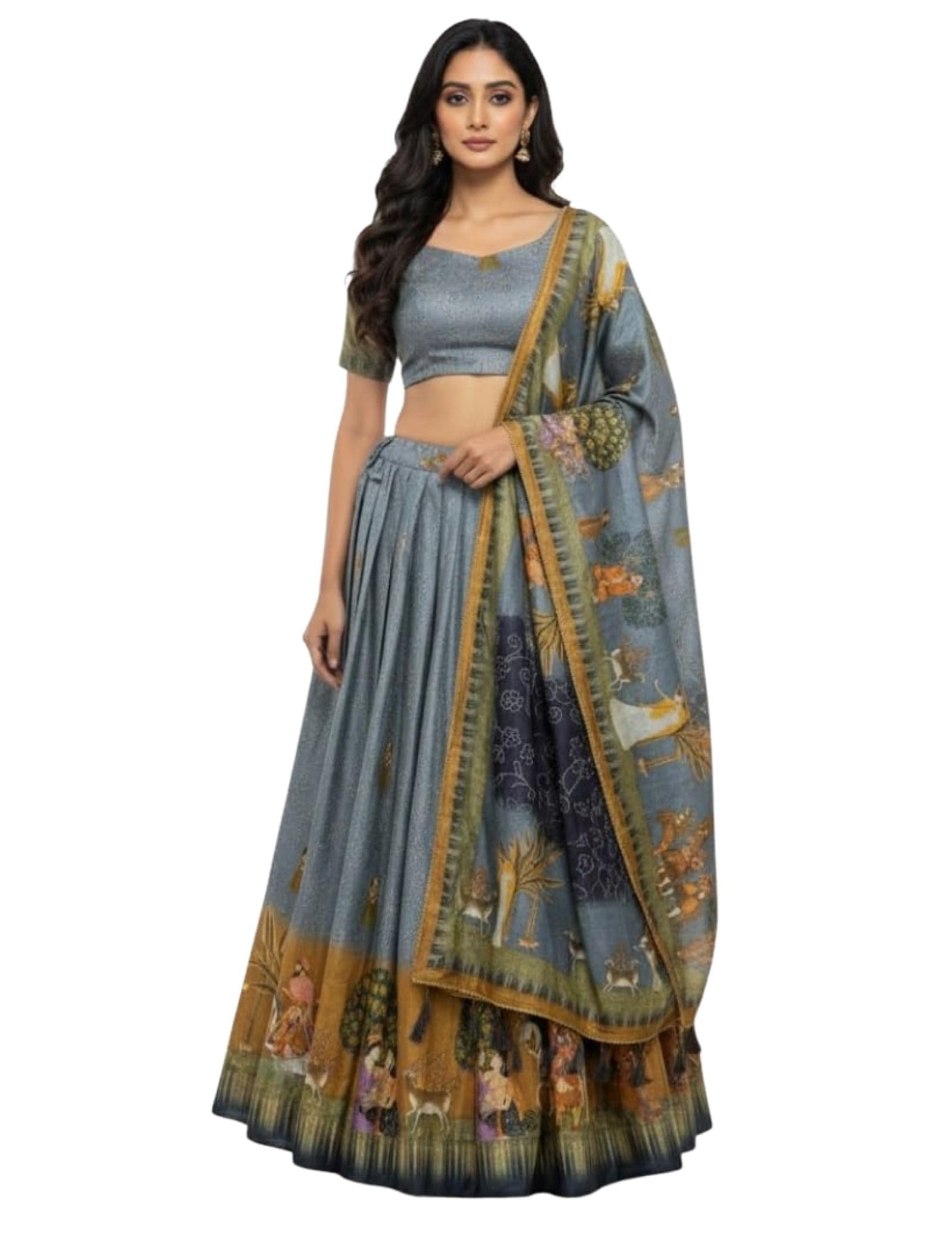 dream crushers Women's Tussar Silk Lehenga Choli with Leheriya Design and Foil Print – Elegant Traditional Indian Wear for Weddings, Festivals, and Parties-picture-15