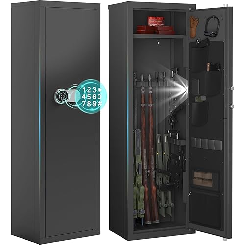 Gun Safe for Rifles and Pistols, 12-15 Large Gun Cabinet with Digital Keypad, Adjustable Racks and Door Organizer, Black