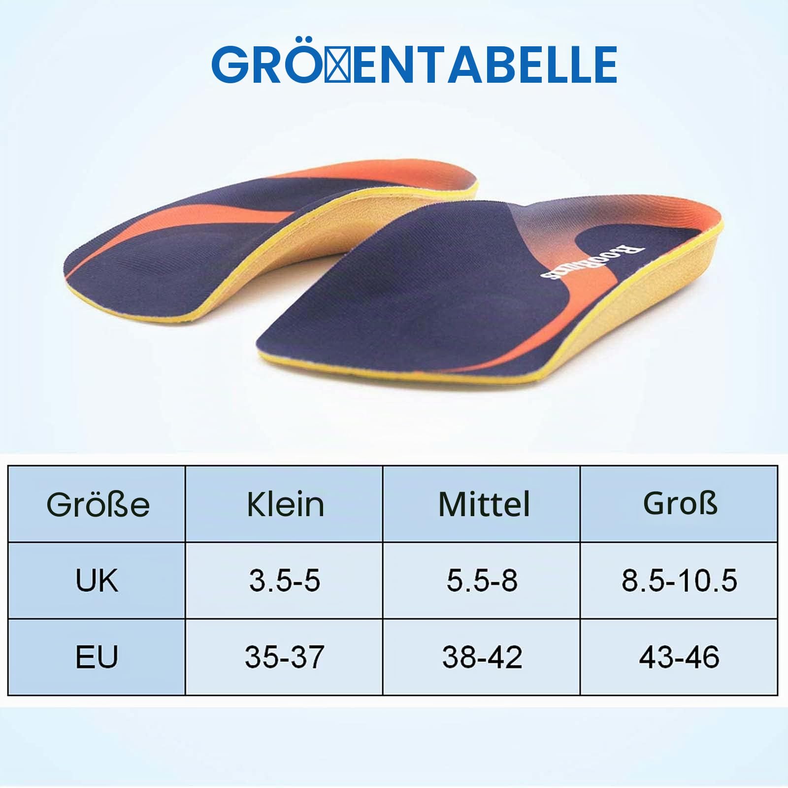 RooRuns Orthopädische Einlegesohlen, 3/4-hohes Fußgewölbe für flache Füße, Plantarfasziitis, Fußgewölbe, Füße, Ermüdung – Fersenkissen für Männer, Frauen – zum Laufen, Laufen, Übungen