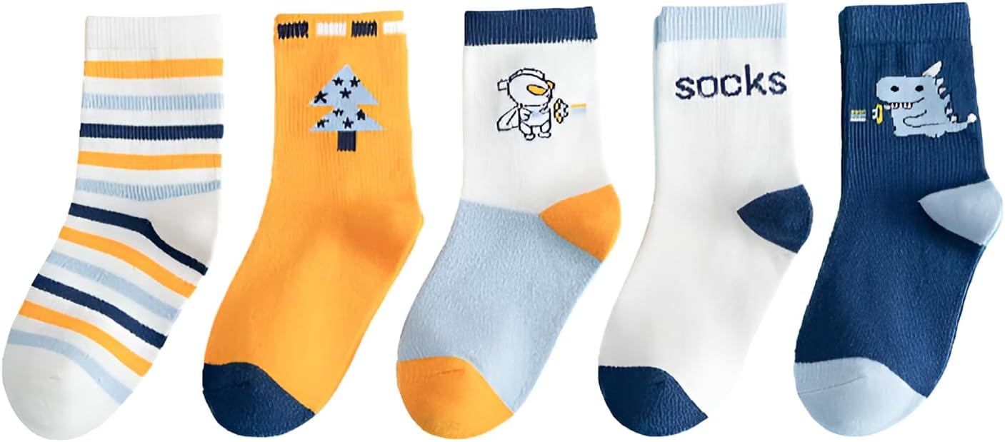 SYGA 5 Pairs Baby Girl & Baby Boy Socks, Toddlers Infant Cotton Stretch Crew Socks with Theme Design, Suitable for 2-5 Years baby