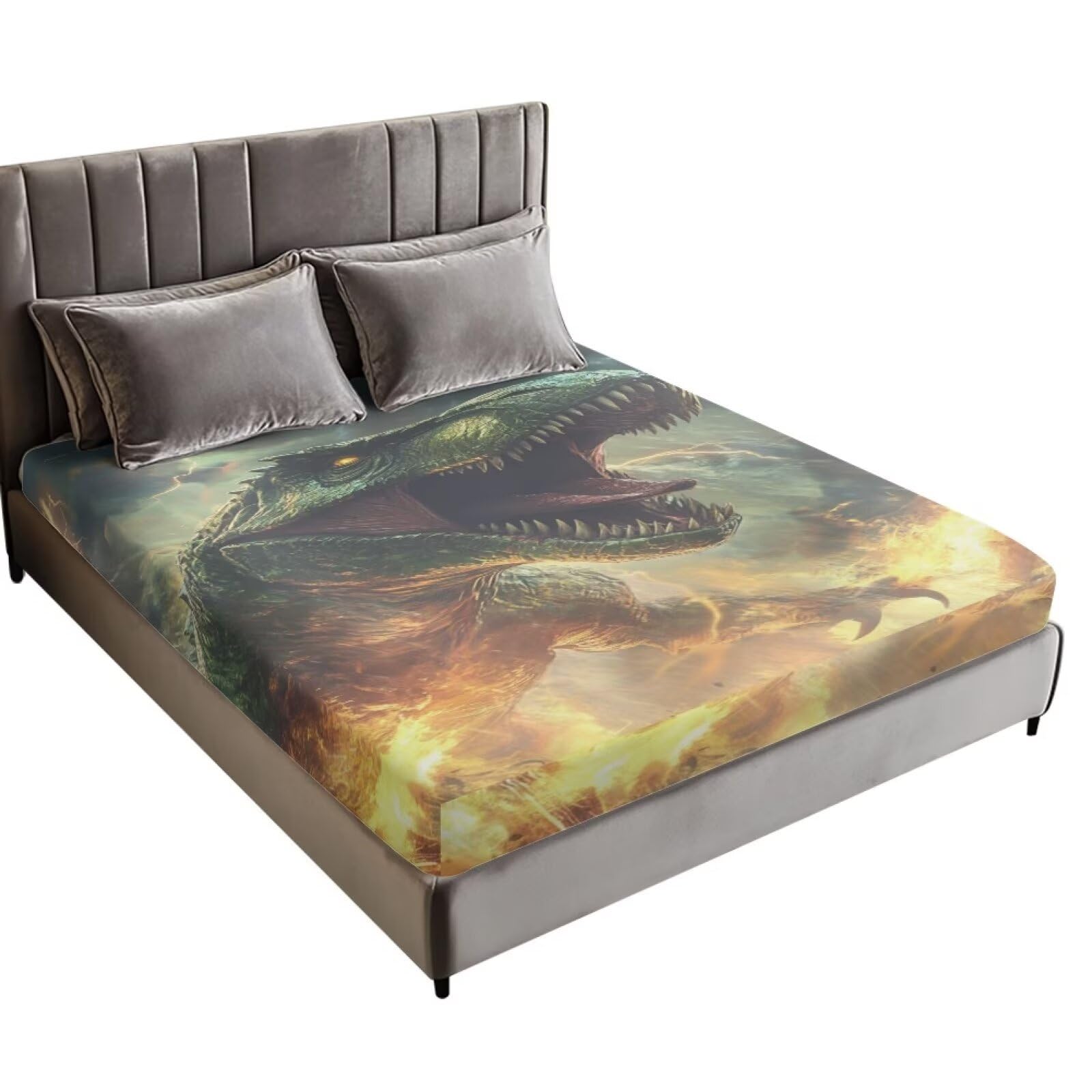 Yuresuaet Dinosaur Fitted Sheet Twin Size Fitted Sheet for Boys Girls Cool Breathable Bed Fitted Sheet Soft Decorative Fabric Bedding Kids Sheets for Dorm Hostels Mattress Cover Non-Fading