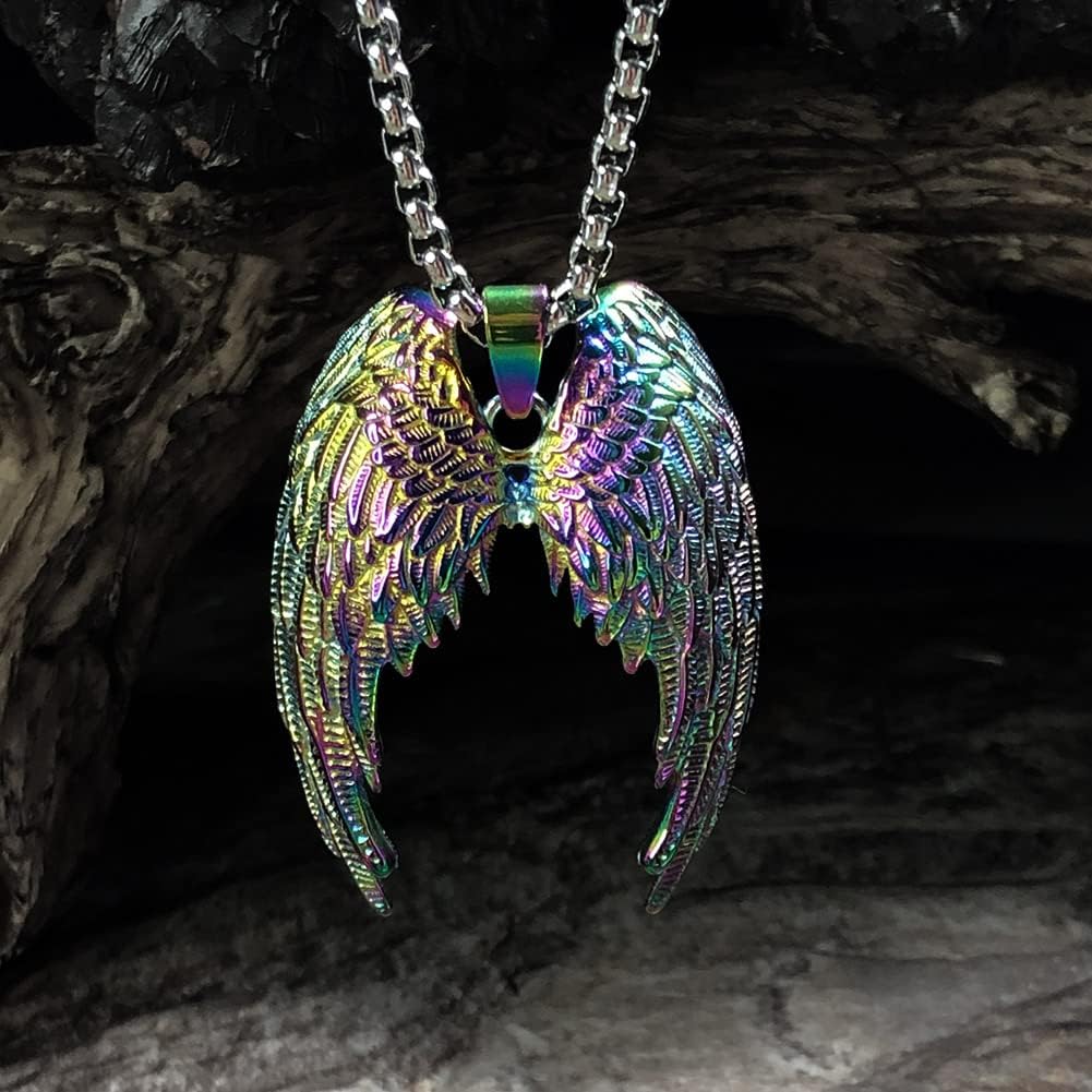 bahamut Colorful Guardian Fairy Angel Wings Necklace for Woman Men Women,Stainless Steel Pendant Chain,Protection Amulet Jewelry Gifts (Colorful) - Image 7