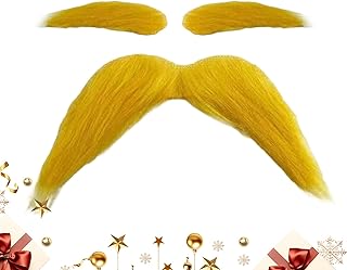 Bigote amarillo y cejas, divertidos accesorios de disfraz autoadhesivos, disfraz de Navidad para suministros de fiesta de vacaciones, hoguera de otoño, eventos, personajes, cosplay, maquillaje, fiesta