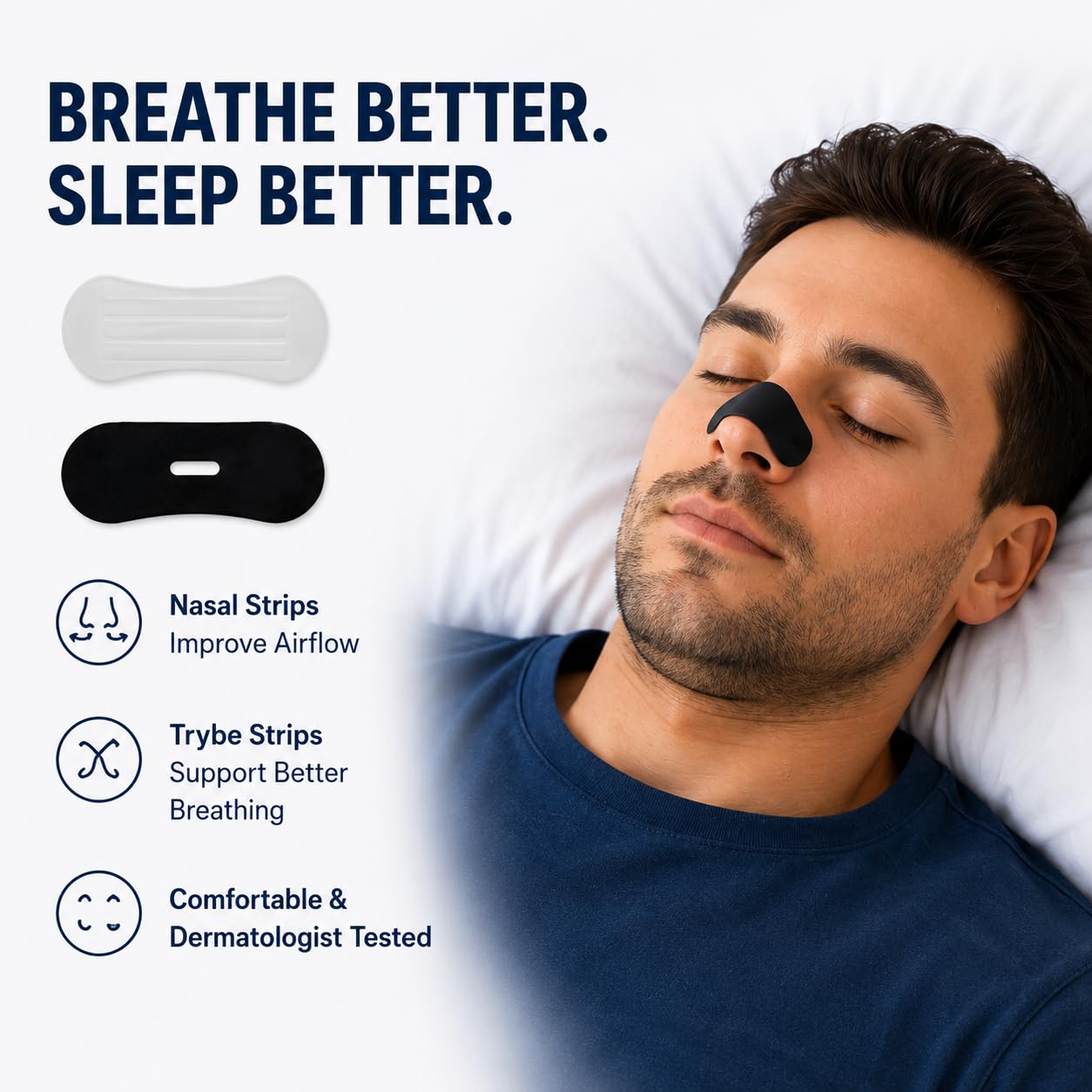 Trybe Kit de sueño, antifaz para dormir, tapones para los oídos, tiras nasales y cubiertas de luz para viajar. Bolsa para dormir y guía de respiración y sueño para viajes, hoteles, camping u hogar