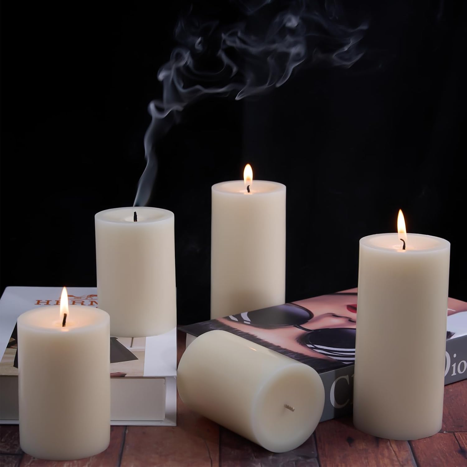 3x6 Pillar Candles Set of 6, Unscented Ivory Pillar Candles