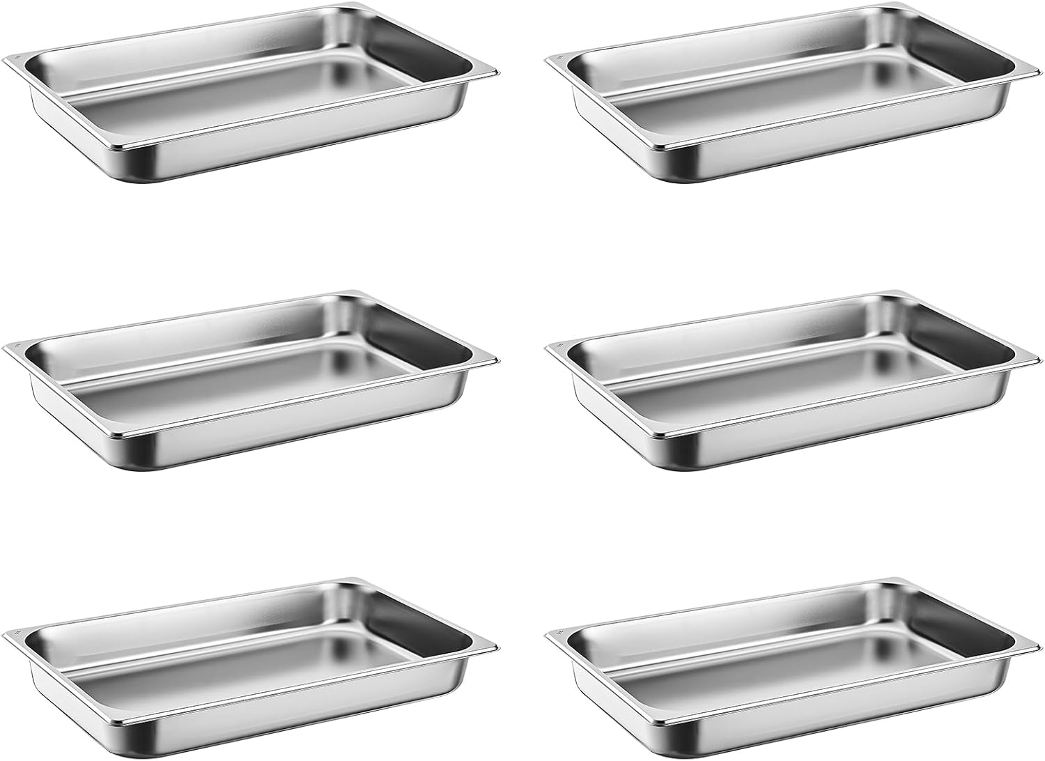 Steam Table Pans,6-Pack Restaurant Steam Table Pans Commercial, Hotel Pan Made of Stainless Steel (Full Size, 3.94 Inch Deep)