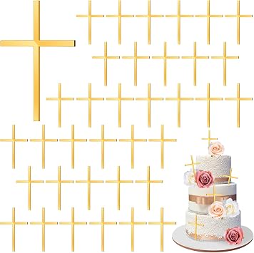 36pcs Baptism Cake Toppers Acrylic Cross Cupcake Toppers Gold Crossing Cake Charm for Baby Shower Birthday Wedding Party Christian Decorations