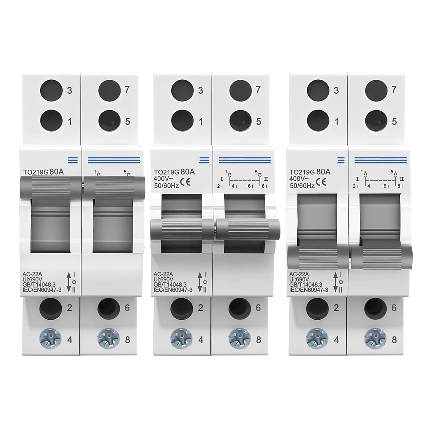 TO219G 2P 400V~ AC 80A Manual Transfer Isolating Circuit Breaker 1Pcs