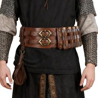 Medieval Viking Wide Belt - Renaissance Faux Leather Pirate Belt Pouch for Men & Women LARP, Halloween, Cosplay Party
