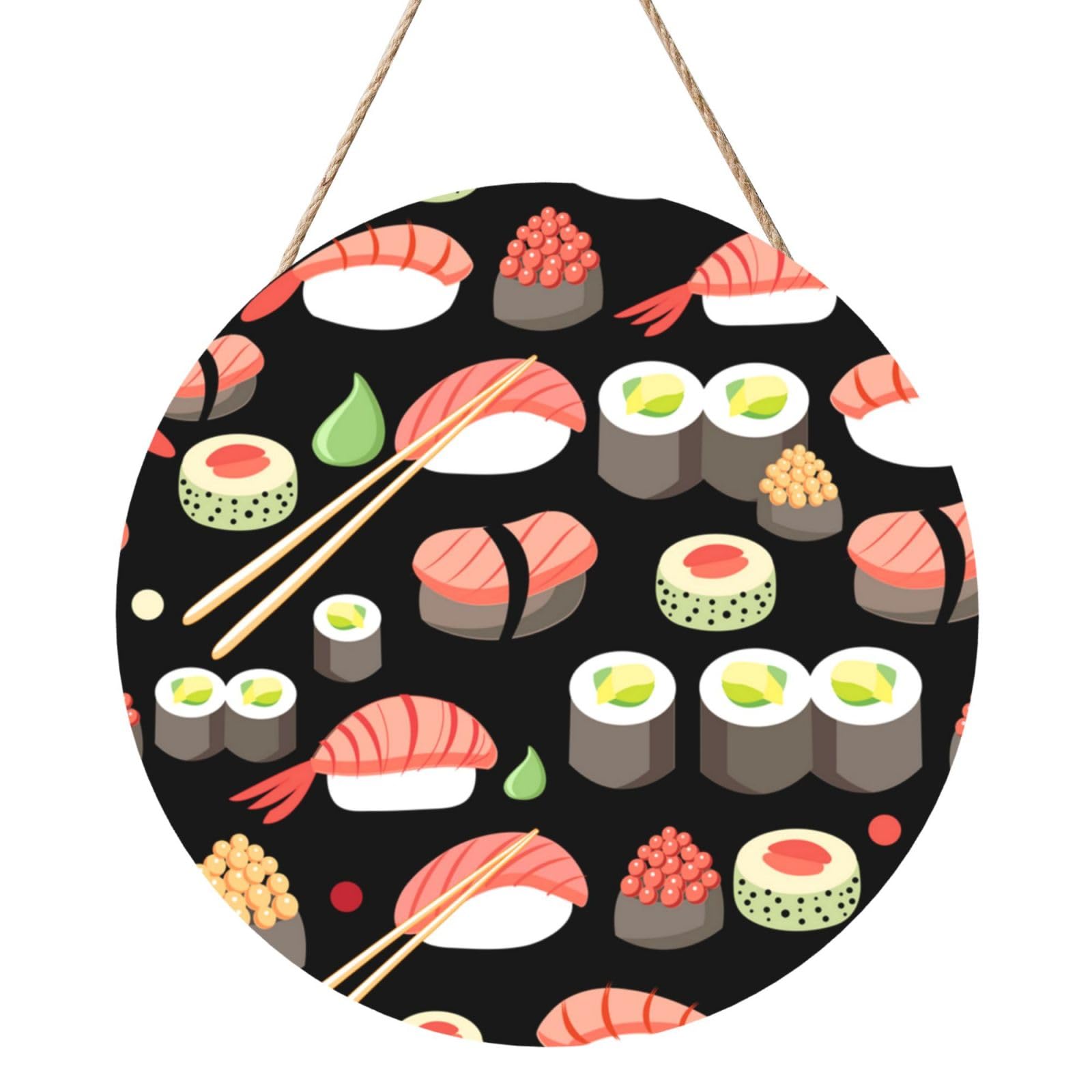 InOmak Japanese Sushi Cuisine, Round Wood Panel Painting 12 in, Wall Hanging Painting For Home