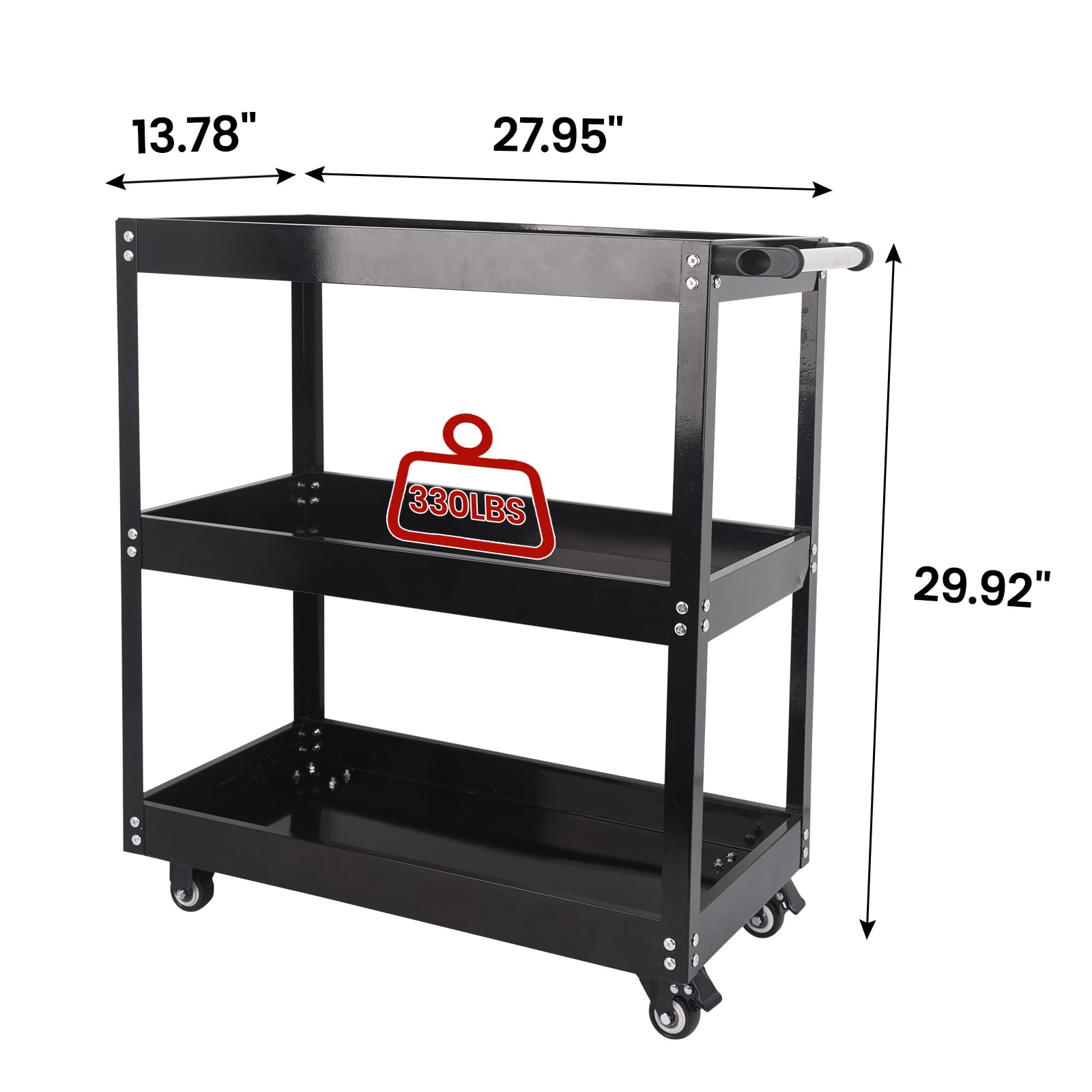 Carrito utilitario de 3 niveles, negro