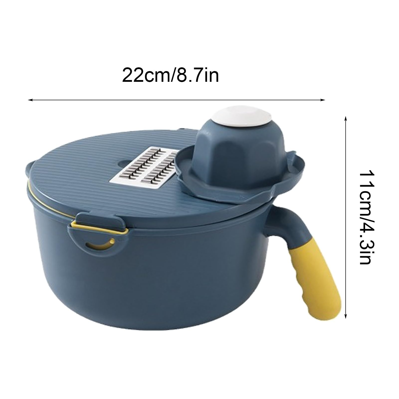 Cortador de verduras multifuncional con cesta de drenaje giratoria de gran capacidad, 6 cuchillas intercambiables para rallar y cortar frutas y verduras eficientes