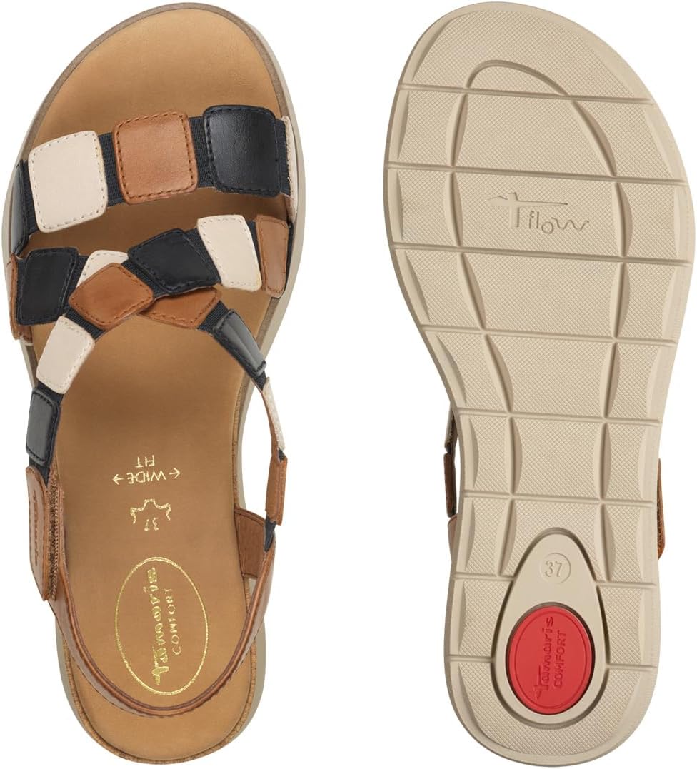 Tamaris Comfort 8-88706-42 893 Sky Comb Wedge Plateau voor dames, comfortabele extra brede alledaagse schoen, feestelijk, elegant, platte sandalen, 38 EU breed, Sky Comb, 38 EU Breed