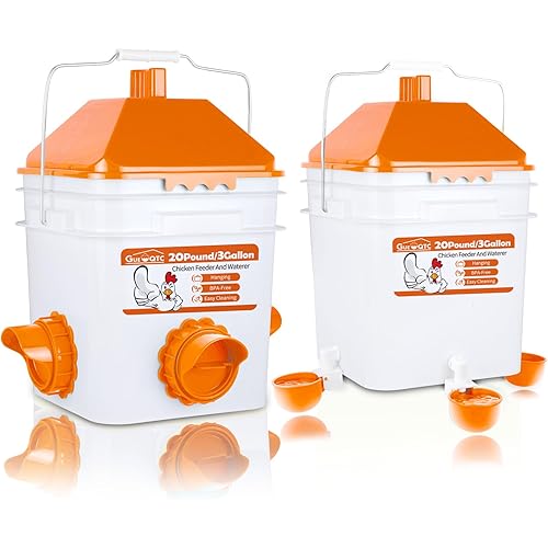 20 Pounds Chicken Feeder and 3 Gallon Chicken Waterer,High-Capacity Hanging Chicken Feeder and Waterer Set for up to 20 Chicks/15 Adult Chickens(Orange)