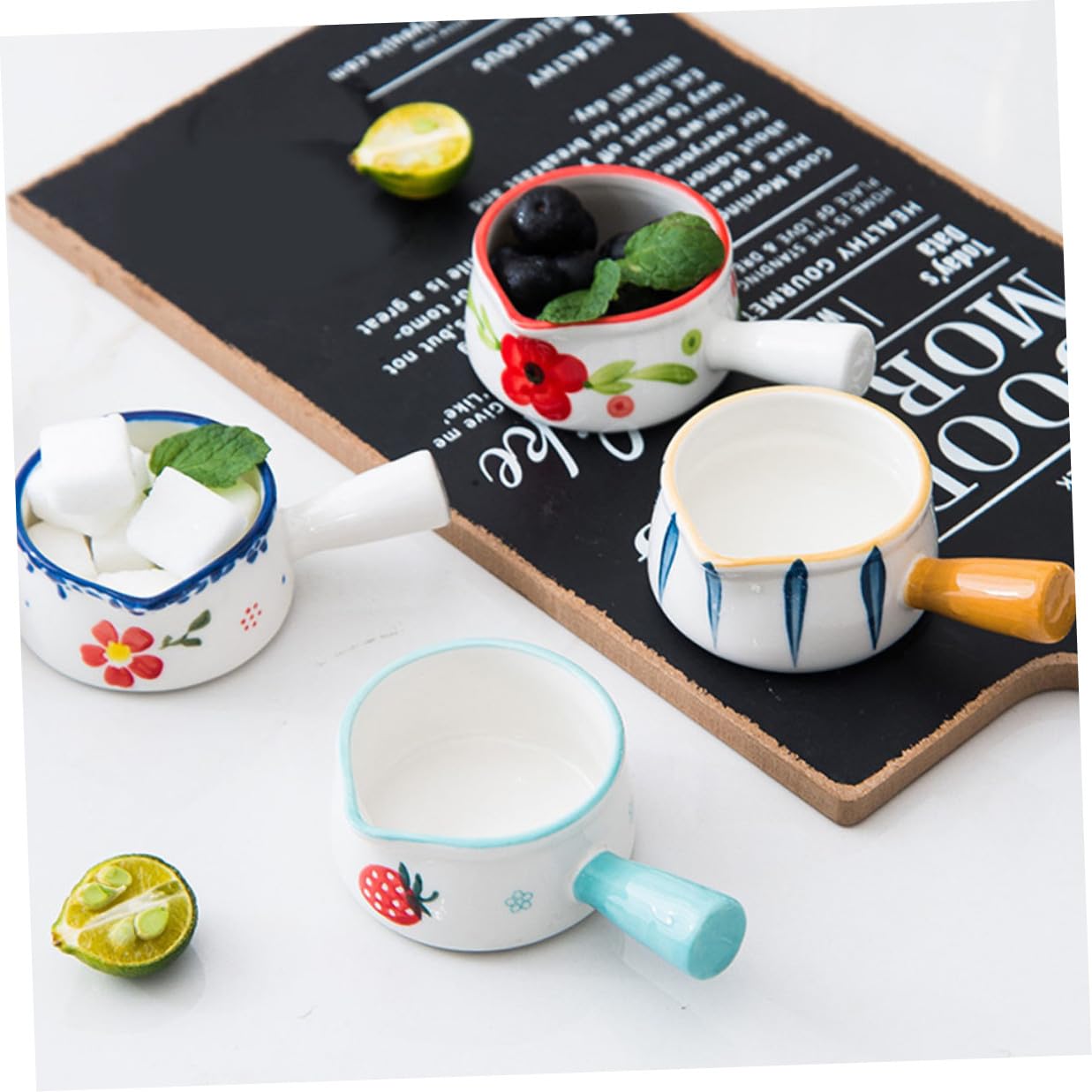 COLLBATH Keramik Milchkännchen 50ml mit Henkel Kleiner Kaffeesirup Behälter Nordic Stil für Milch Sirup Dressings 6 Stück für Zuhause Gastronomie