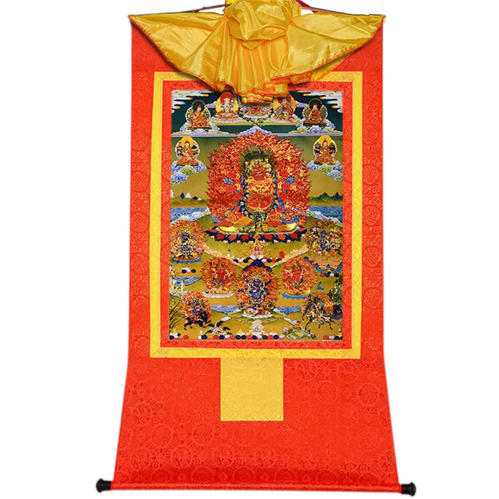 Thangka Tibétain Doré Calendrier Zodiaque Bouddha Tantrique – Tapisserie Murale Zen Avec Cadre Main Pour Méditation