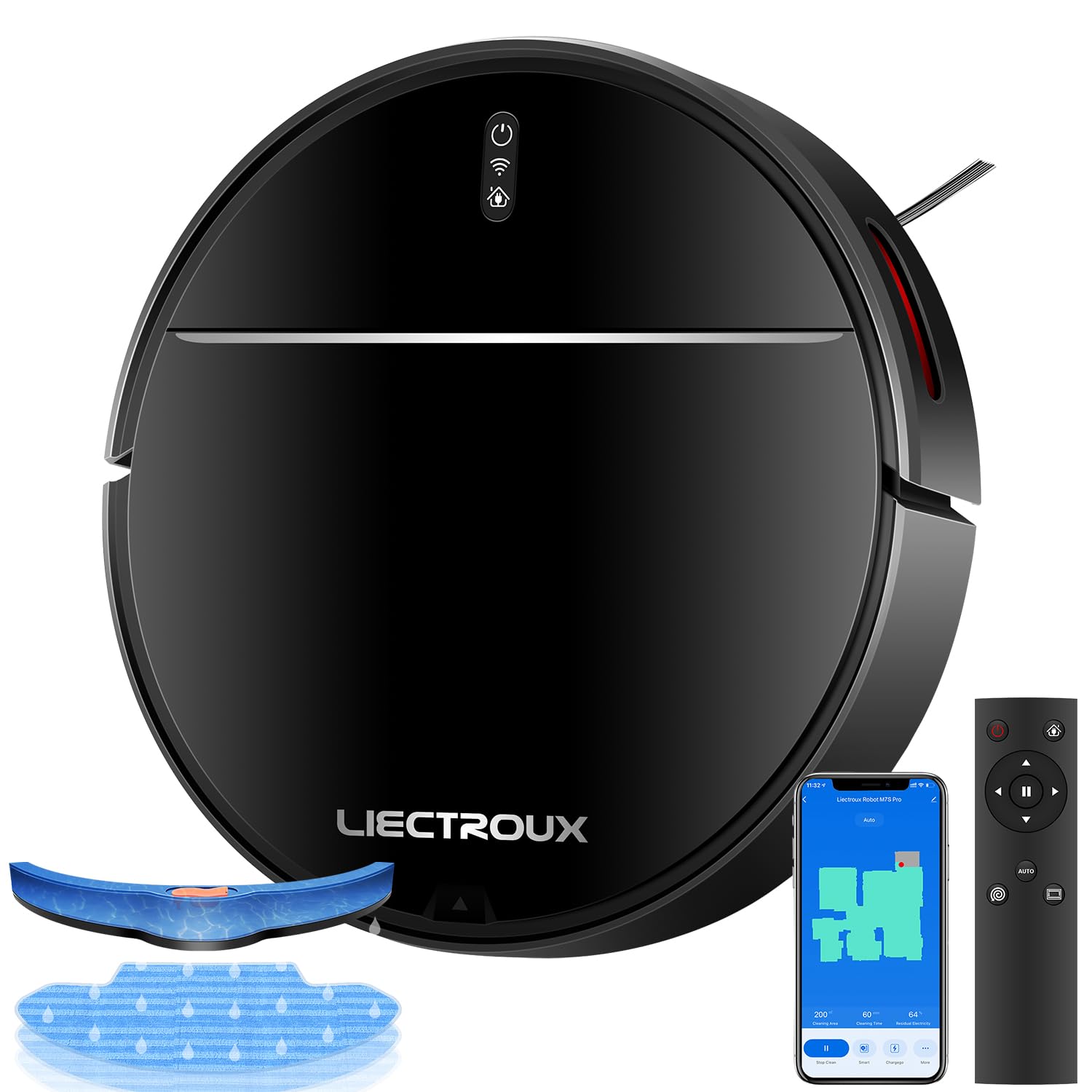 Liectroux M7S Pro 4000Pa robot odkurzający z funkcją wycierania, inteligentny robot odkurzający, inteligentna nawigacja, działa z aplikacją, Alexa i Google Home, czarny