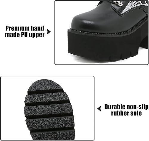 Miniatura 2 de mikarka Botas de plataforma con cadena para mujer, con cordones y cremallera, tacón grueso, botines de combate negros, botas de motocicleta