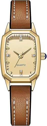 Reloj de pulsera de cuarzo analógico rectangular vintage para mujer, con correa de cuero