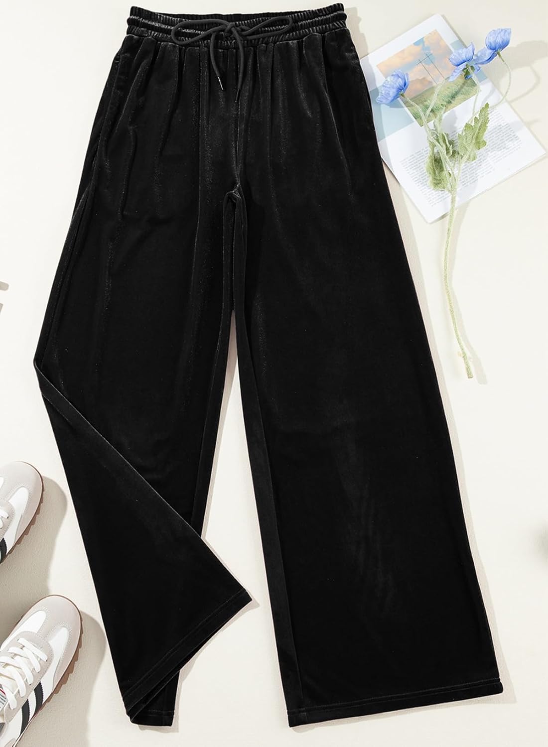 Herseas Women's Velvet Pants Drawstring Waist Wide Leg Casual Lounge Pant - Image 5