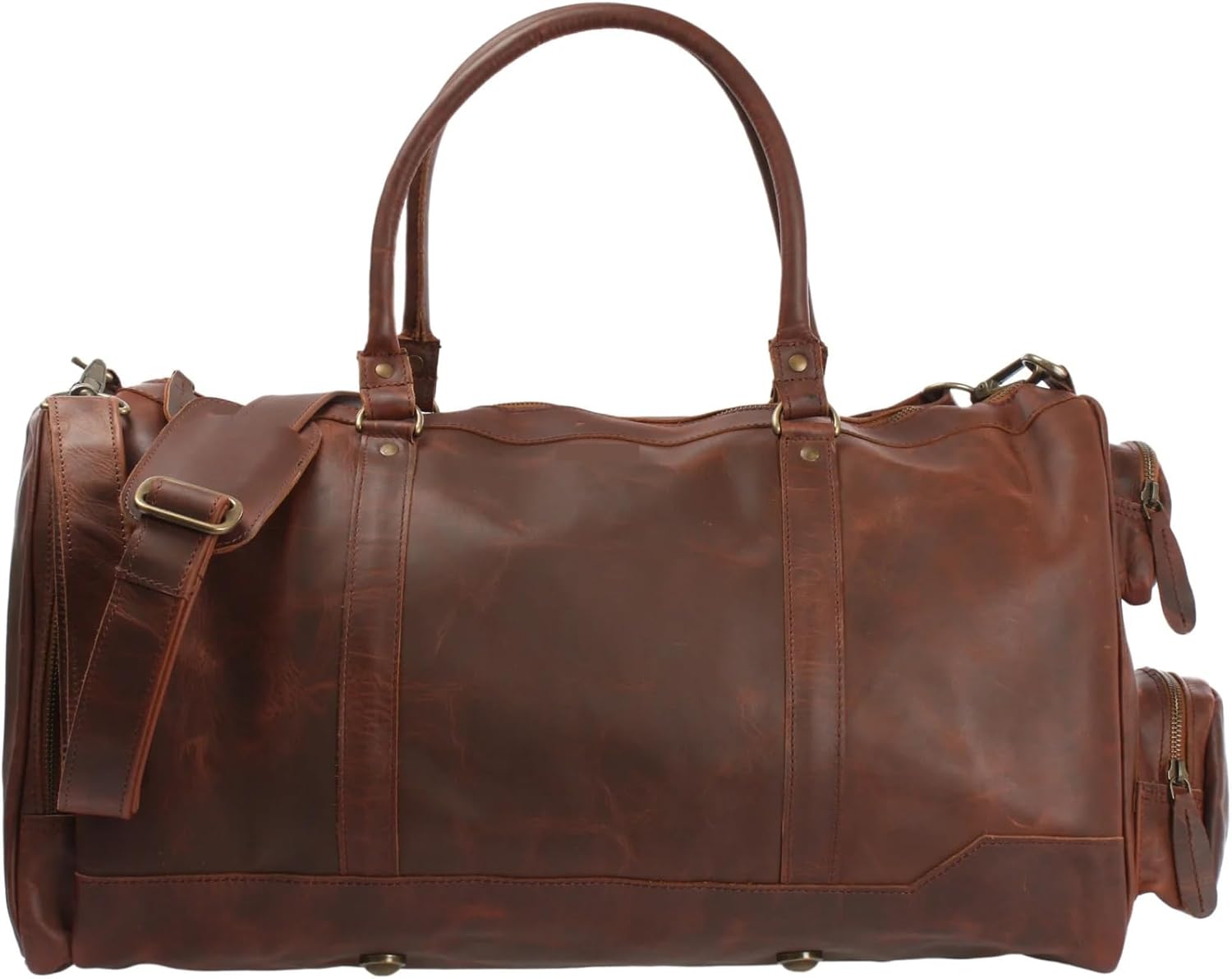 The Luxe Leather Handmade Full-Grain Cowhide Leather Duffel Bag – 20" Vintage Travel Gym Weekender with 4 Pockets & Shoulder Strap