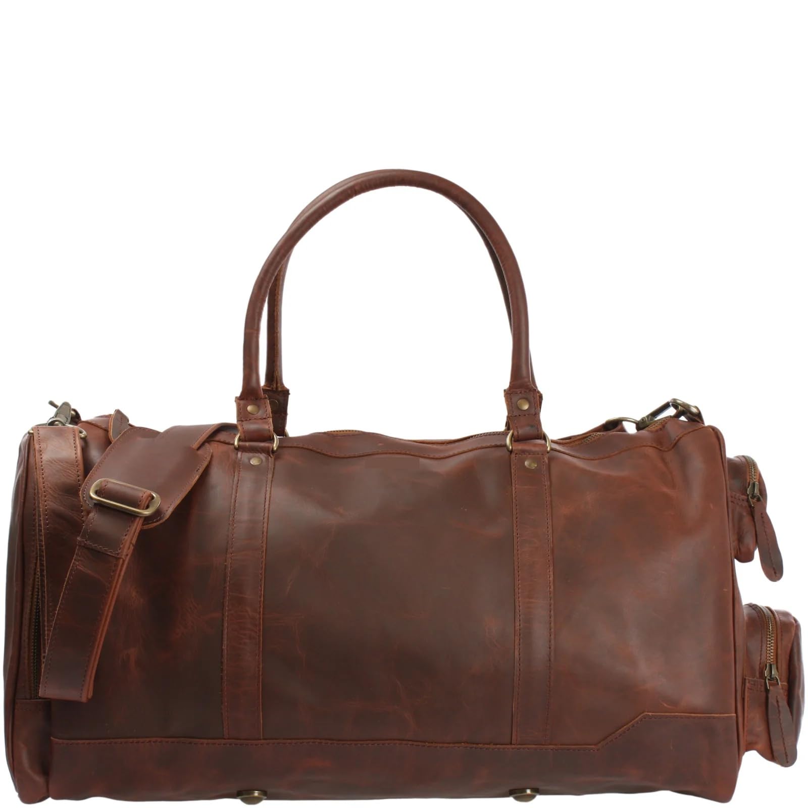 The Luxe Leather Handmade Full-Grain Cowhide Leather Duffel Bag – 20" Vintage Travel Gym Weekender with 4 Pockets & Shoulder Strap