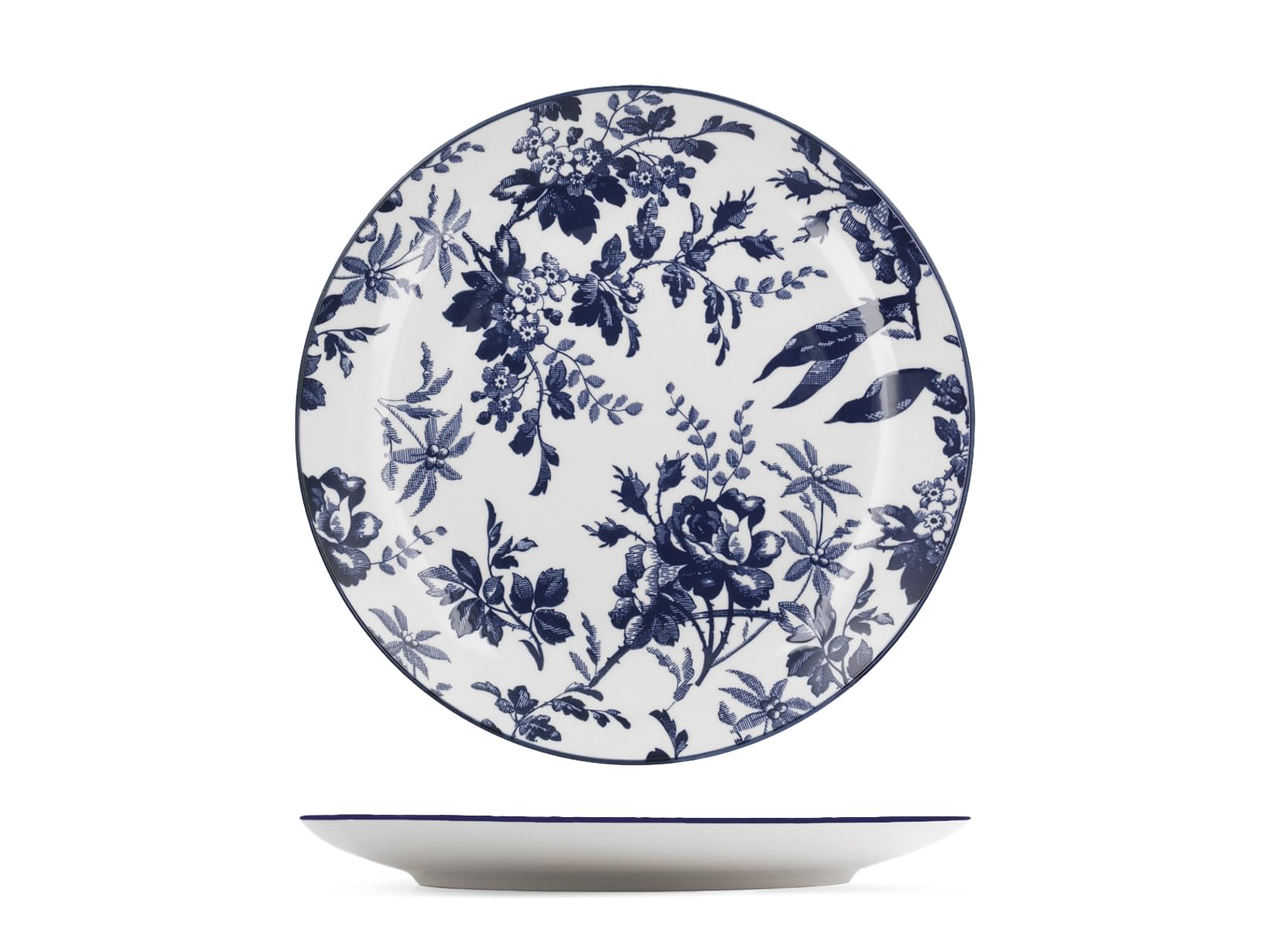 H&H Set 6 Piatti Piani Catherine 27 cm – Porcellana Decorata Blu Stile Floreale Inglese, Piatti Eleganti, Lavastoviglie e Microonde