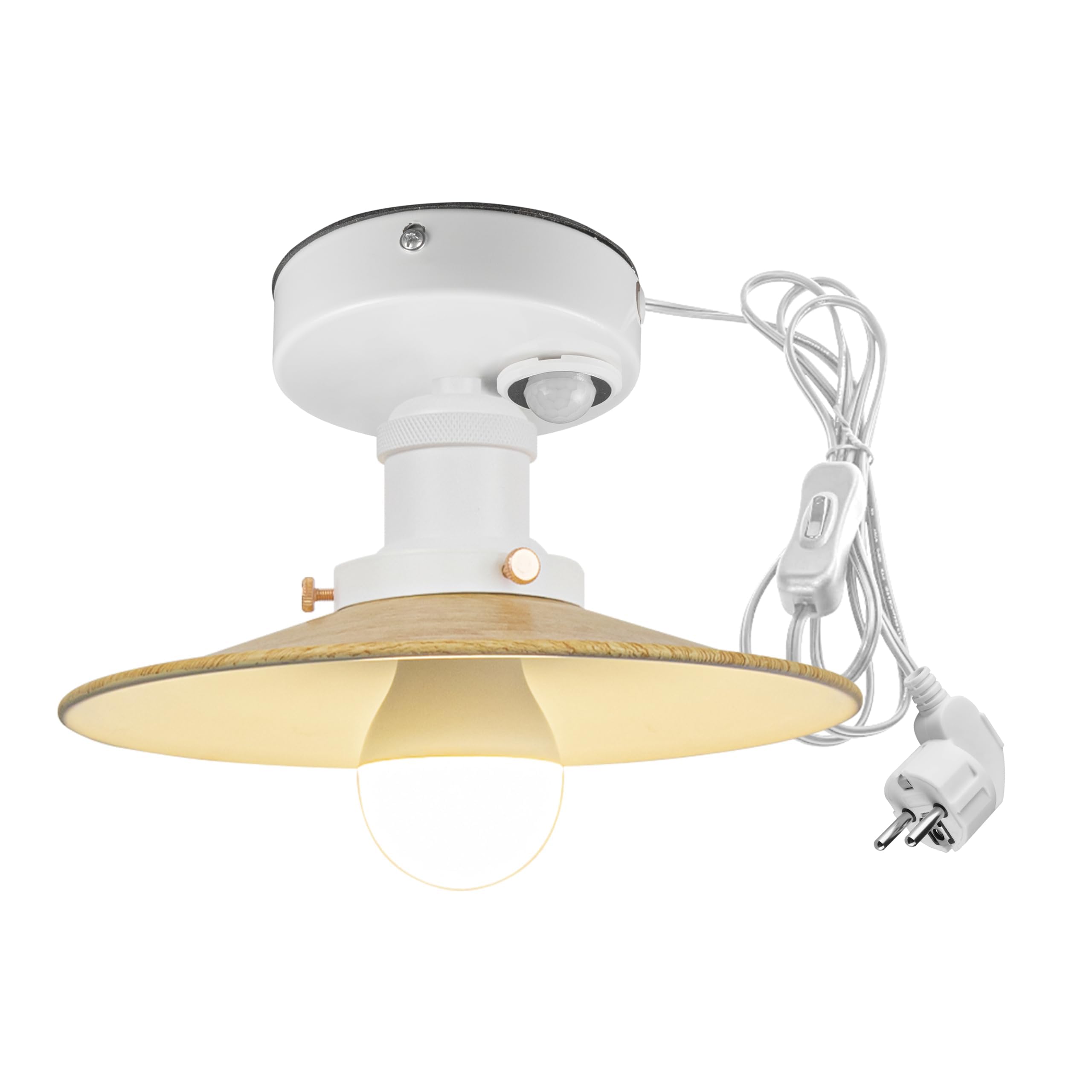 Plafoniera con sensore di movimento interno, lampada da soffitto in ferro industriale, sensore di movimento radar con cavo da 4,5 m e portalampada E27, per corridoio, bagno, scale, garage