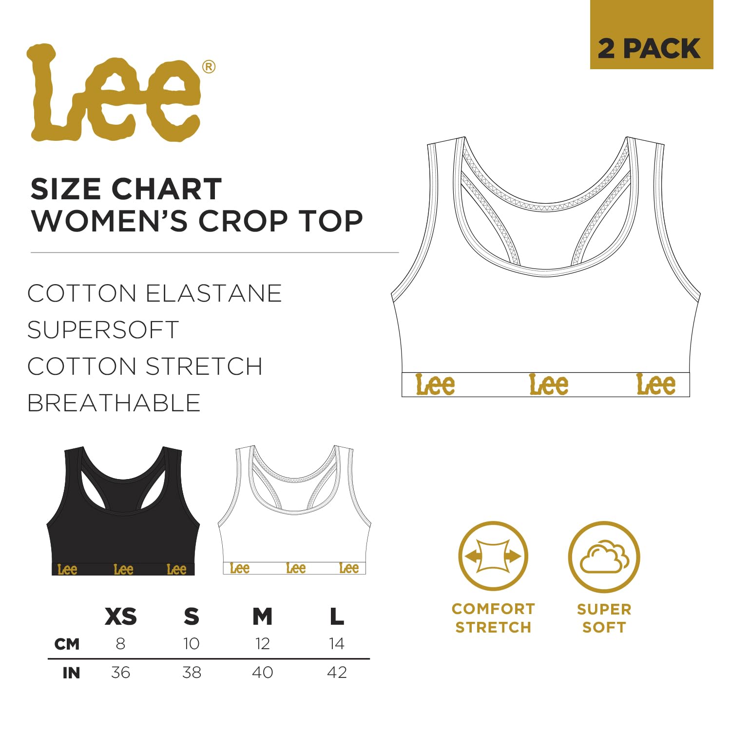 Lee Biustonosz treningowy Kobiety Damski Top Lee Crop W Kolorze Czarnym/Białym Ze Stylem Racerback